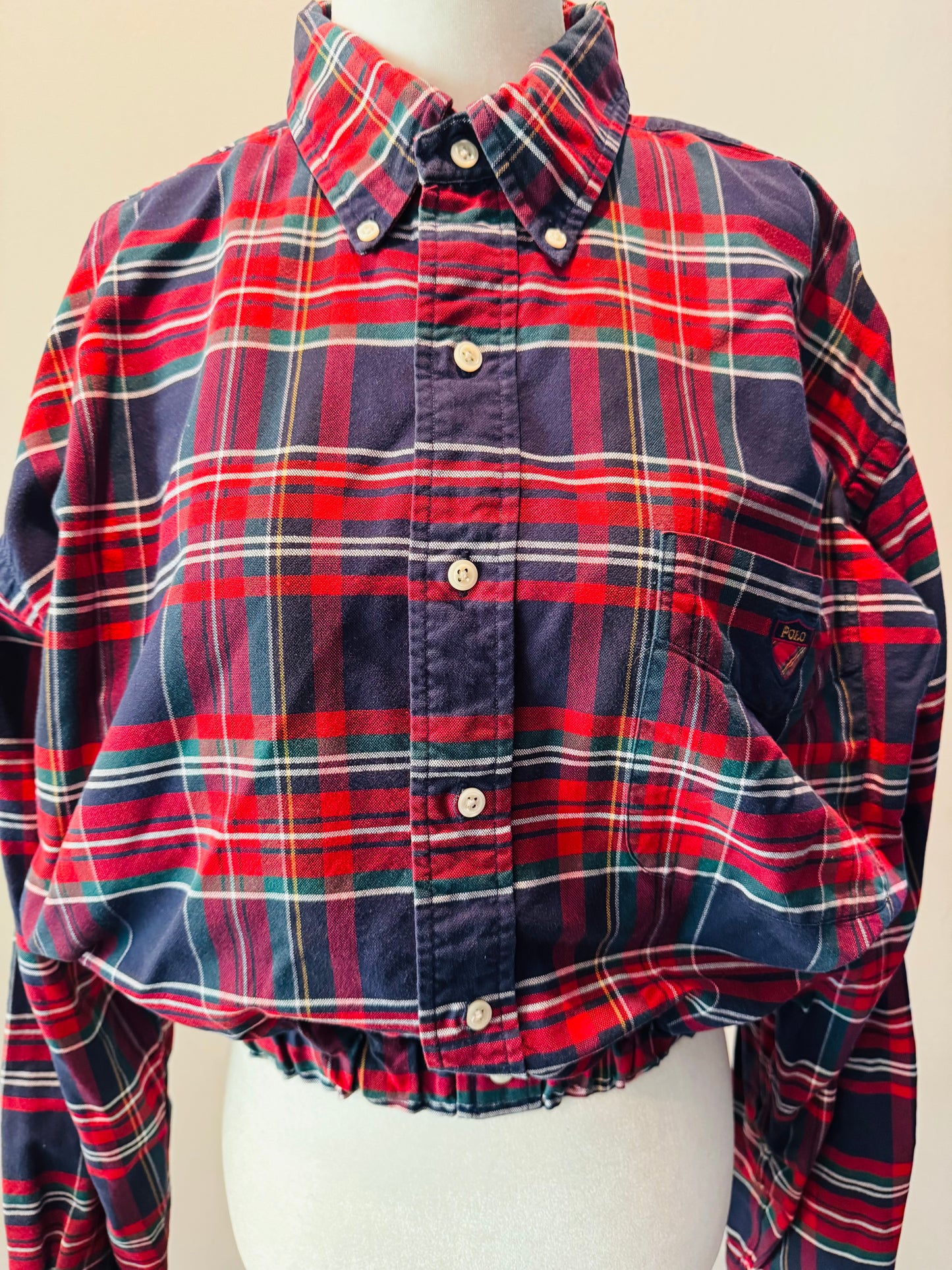 Vintage Polo Up-Cycled Plaid Cropped Oxford Shirt