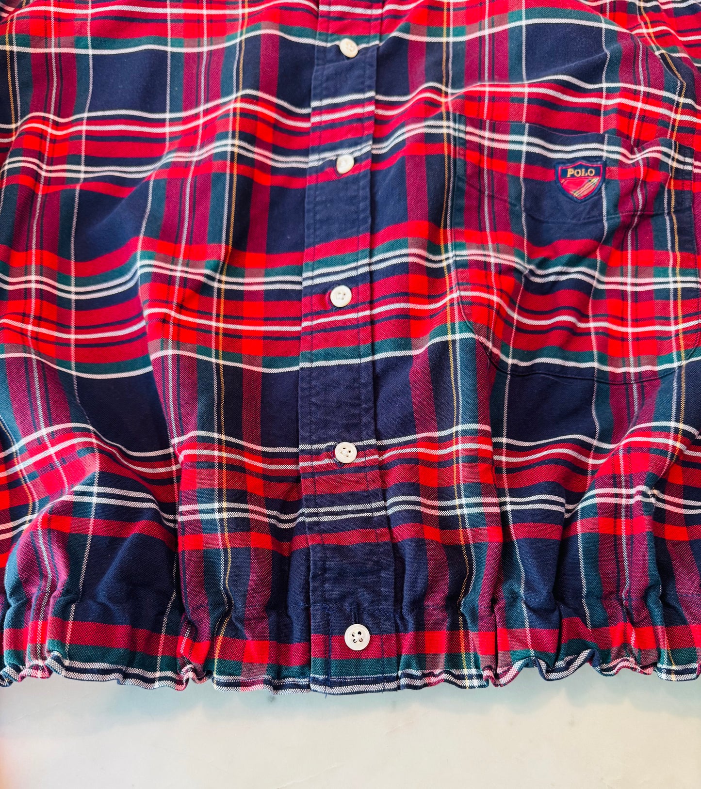 Vintage Polo Up-Cycled Plaid Cropped Oxford Shirt