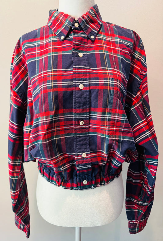 Vintage Polo Up-Cycled Plaid Cropped Oxford Shirt