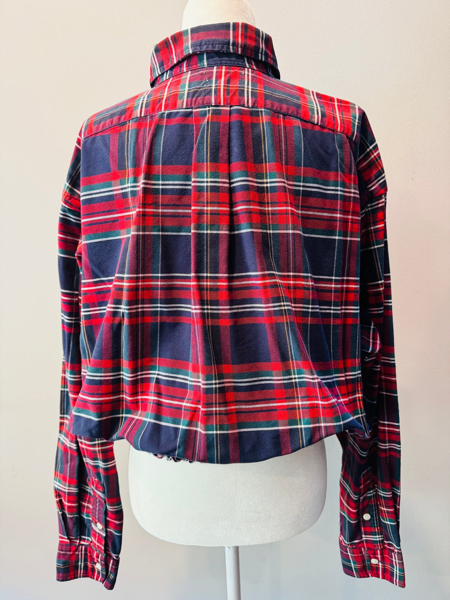 Vintage Polo Up-Cycled Plaid Cropped Oxford Shirt