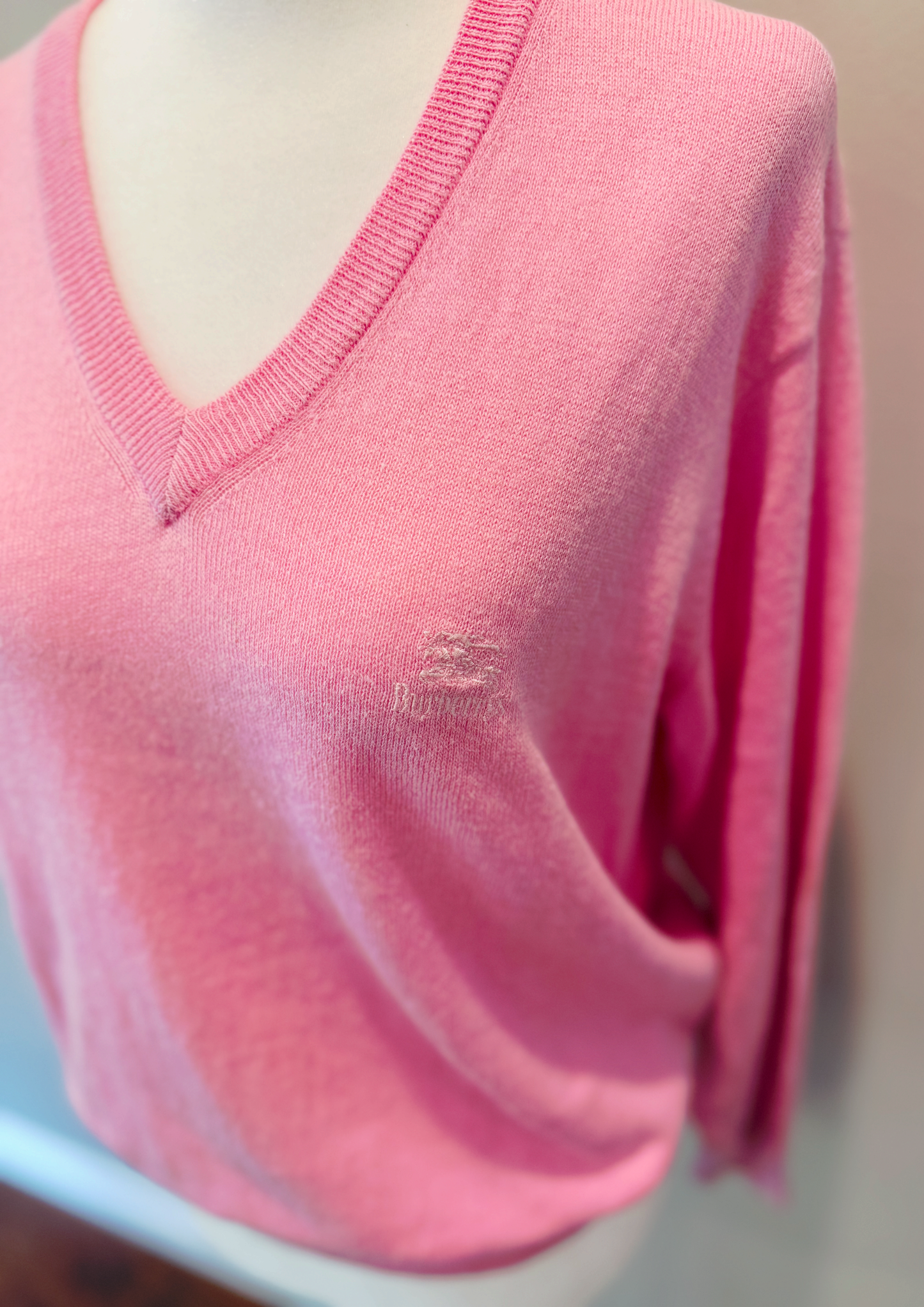 Burberrys Vintage Pink V-Neck Sweater