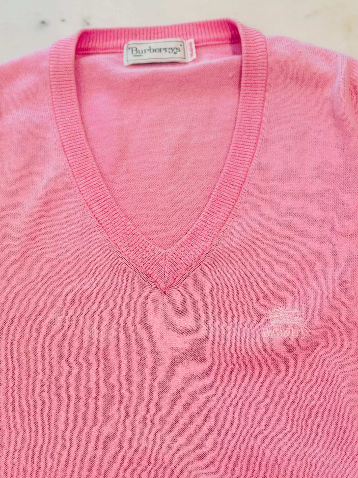Burberrys Vintage Pink V-Neck Sweater