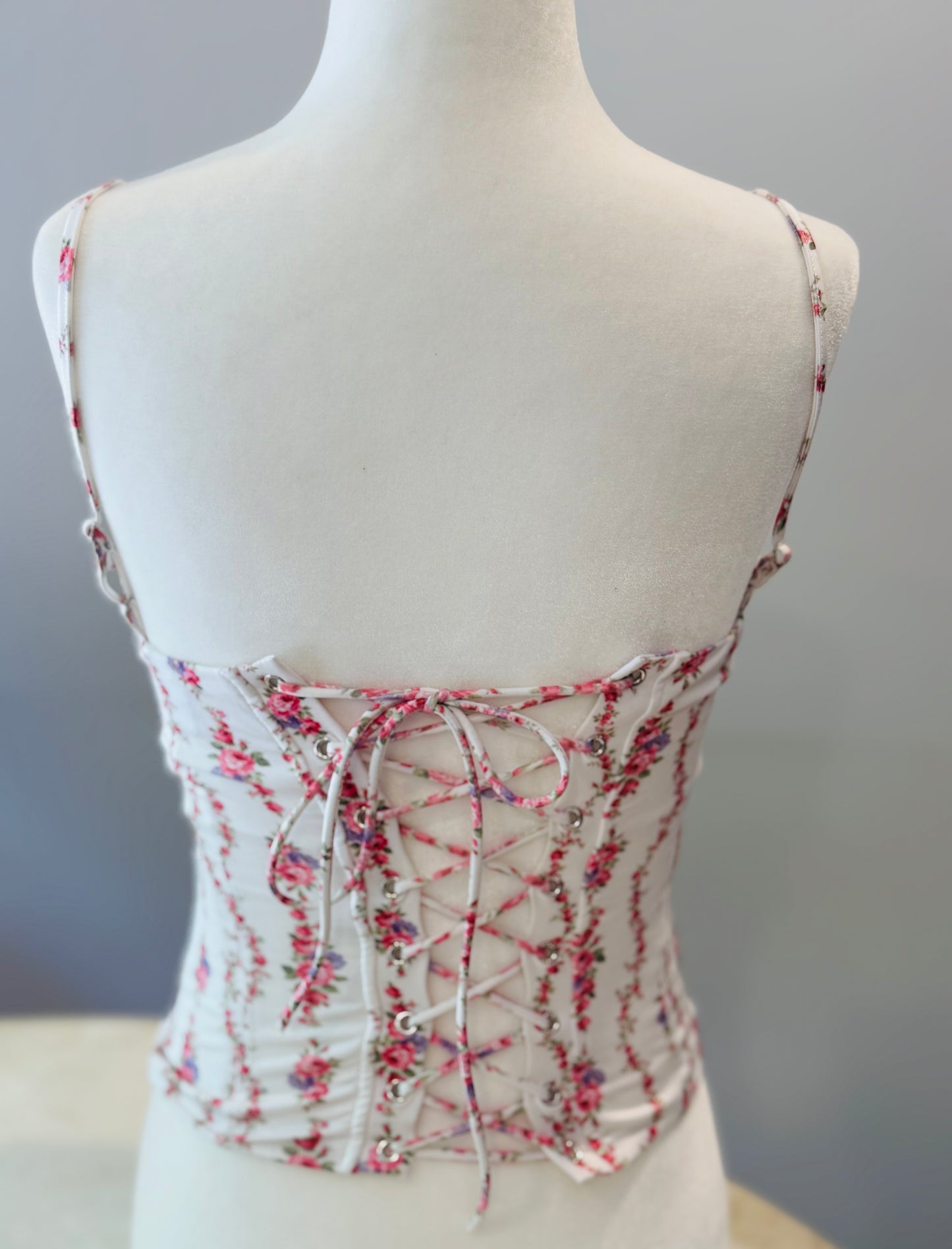Floral Lace-Up Corset Camisole Top