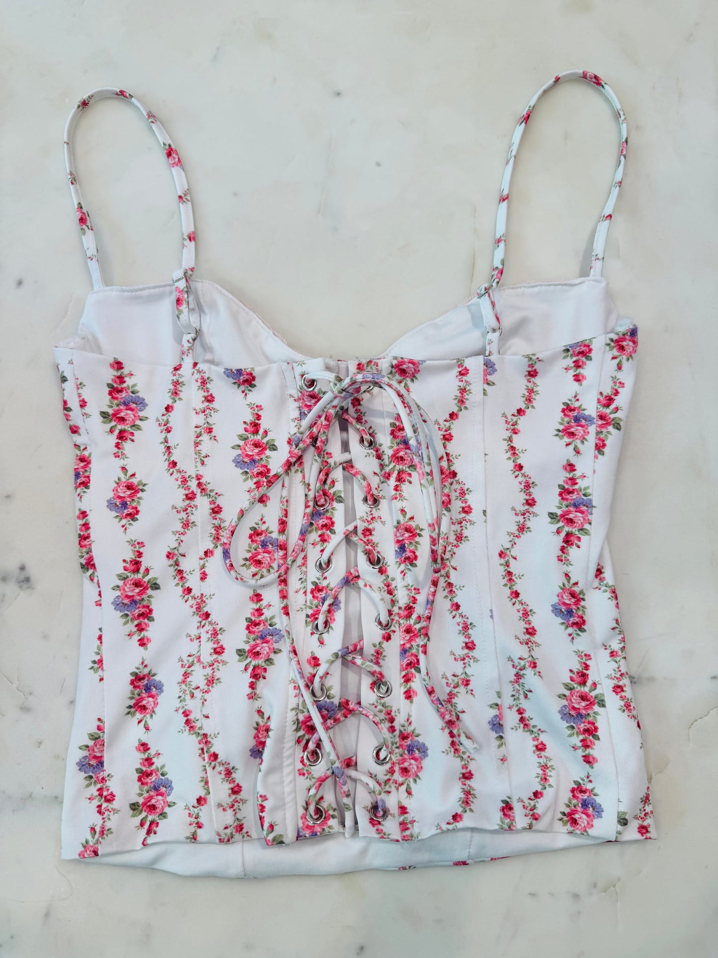 Floral Lace-Up Corset Camisole Top