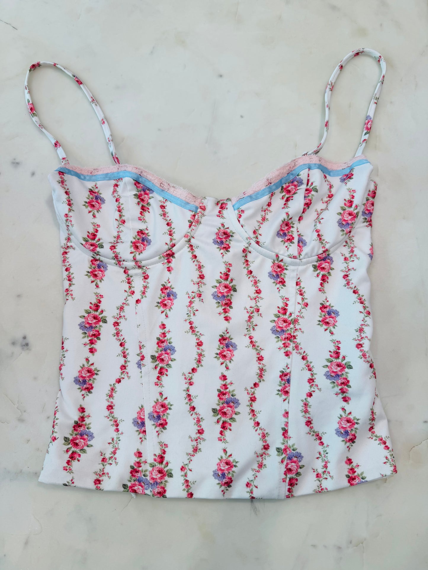 Floral Lace-Up Corset Camisole Top