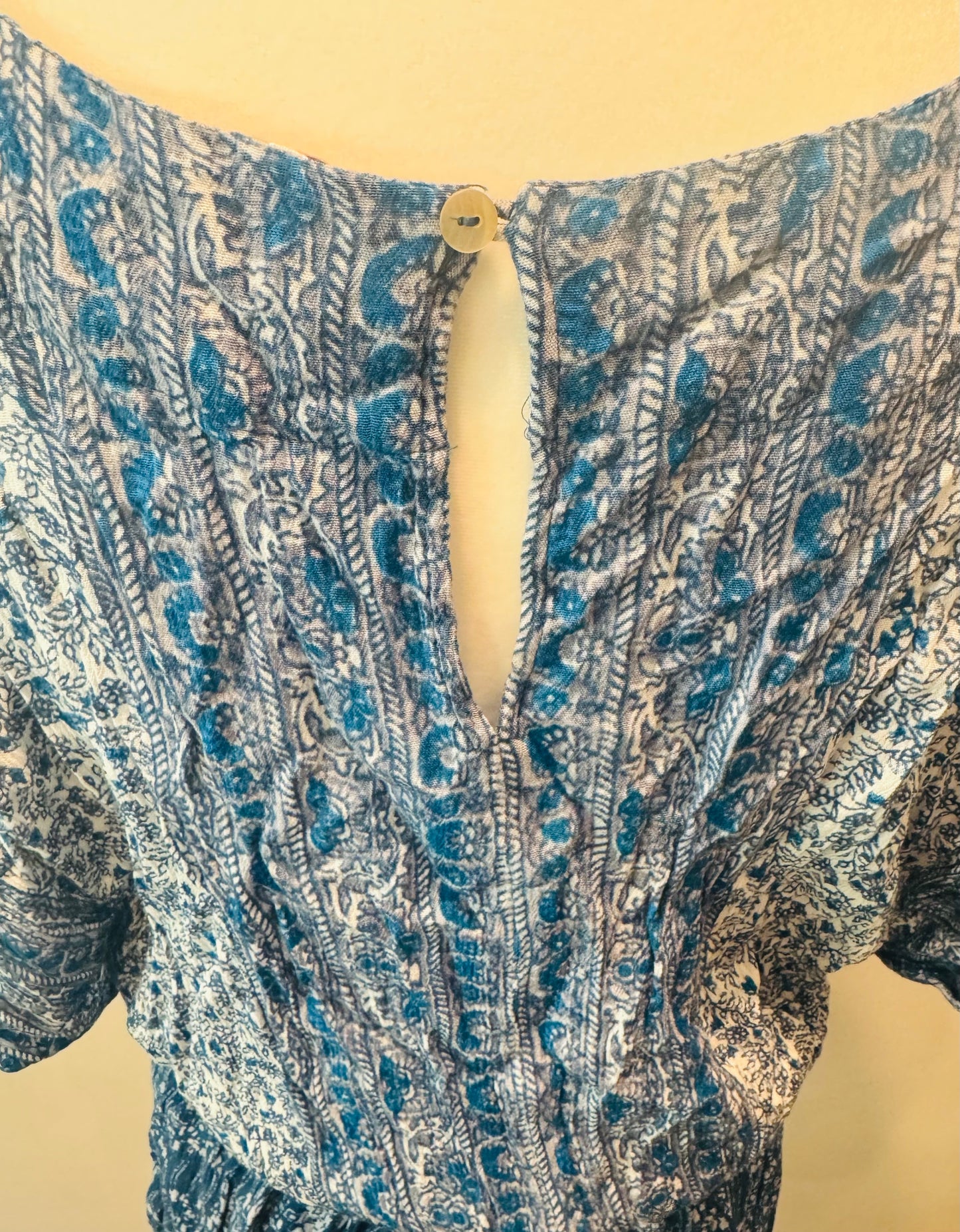 Free People Blue Printed Arizona Short Sleeve Romper