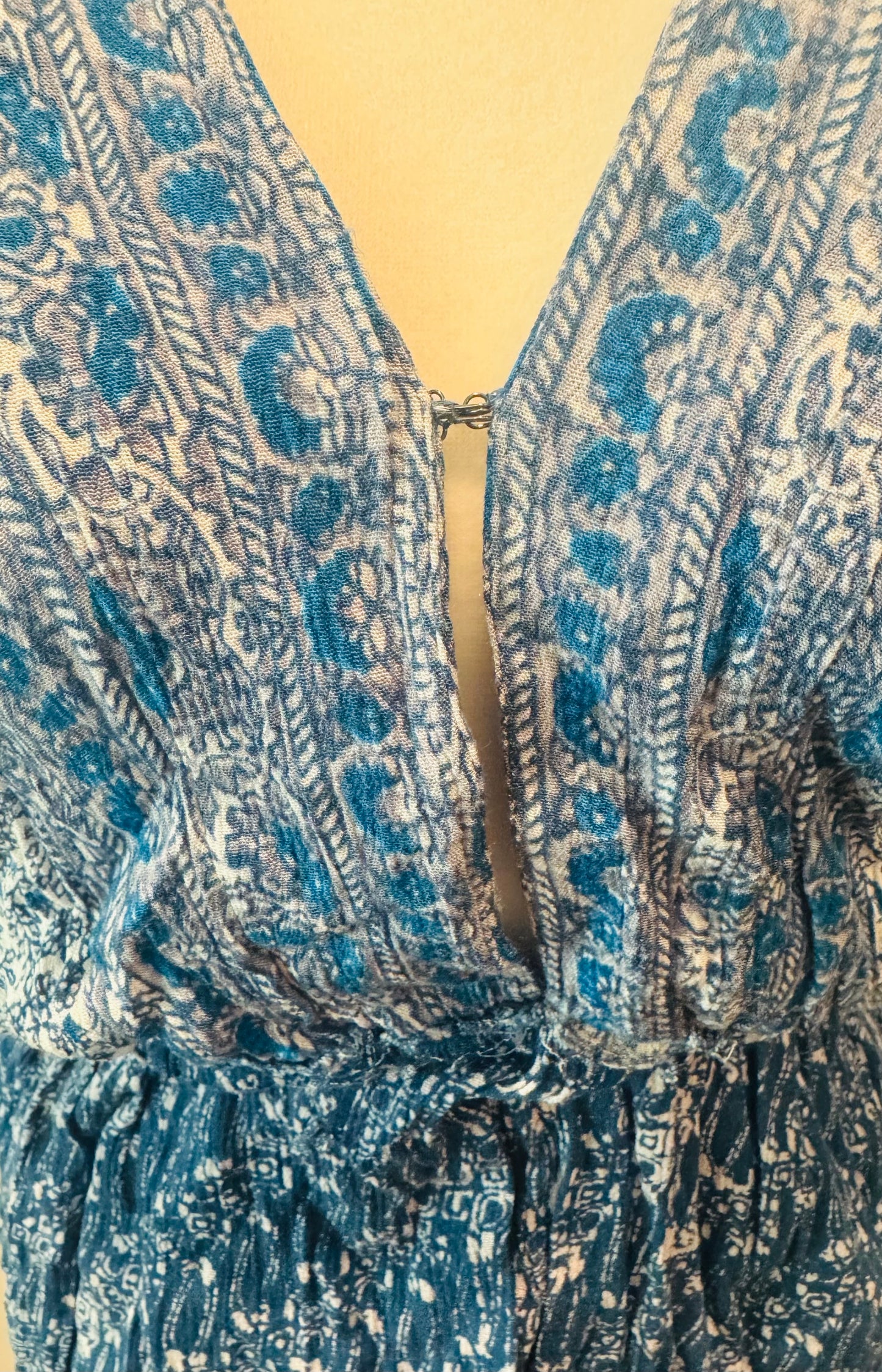 Free People Blue Printed Arizona Short Sleeve Romper