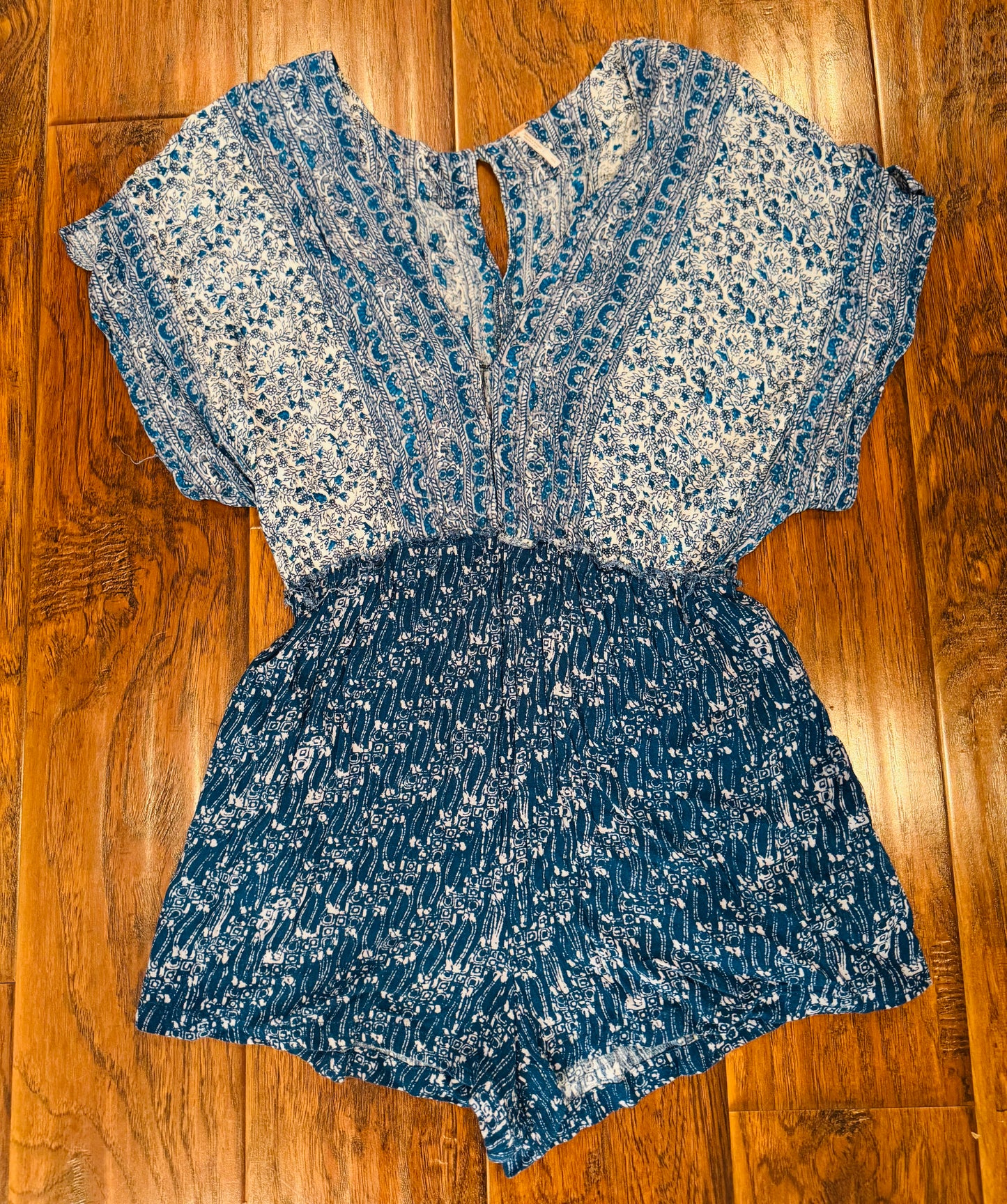 Free People Blue Printed Arizona Short Sleeve Romper