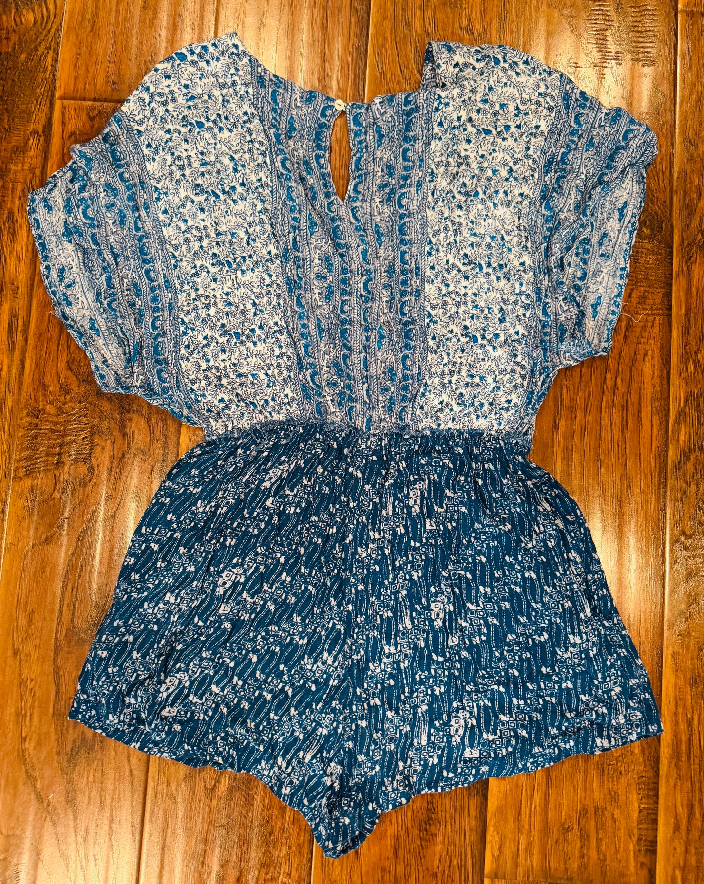 Free People Blue Printed Arizona Short Sleeve Romper