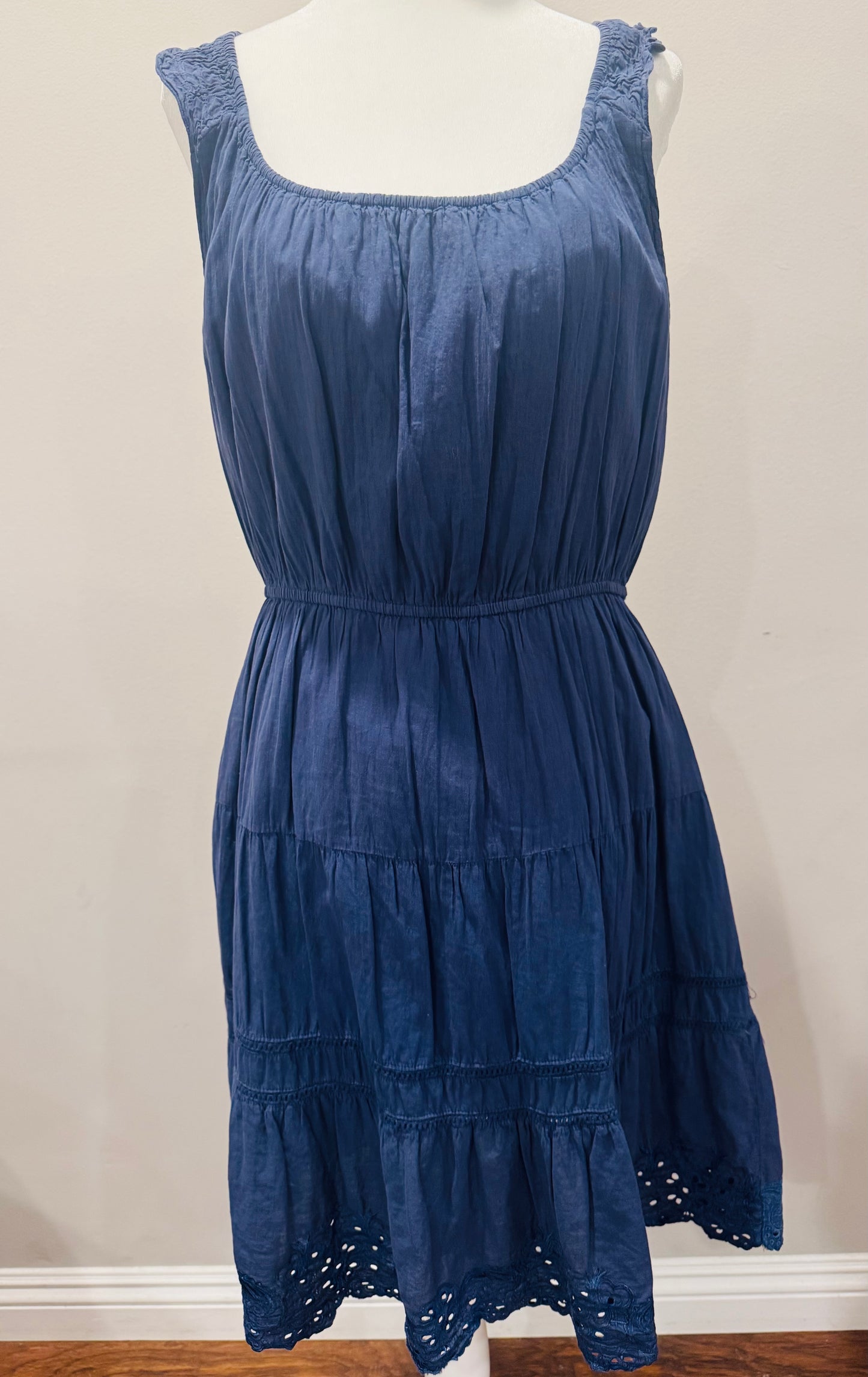 Vintage Navy Blue Cotton Midi Dress