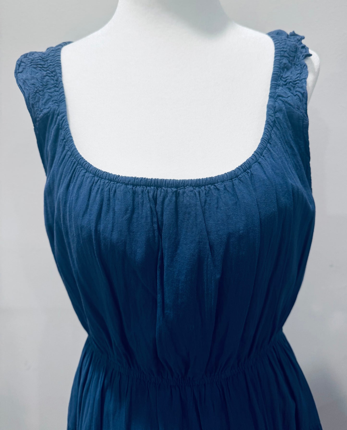 Vintage Navy Blue Cotton Midi Dress