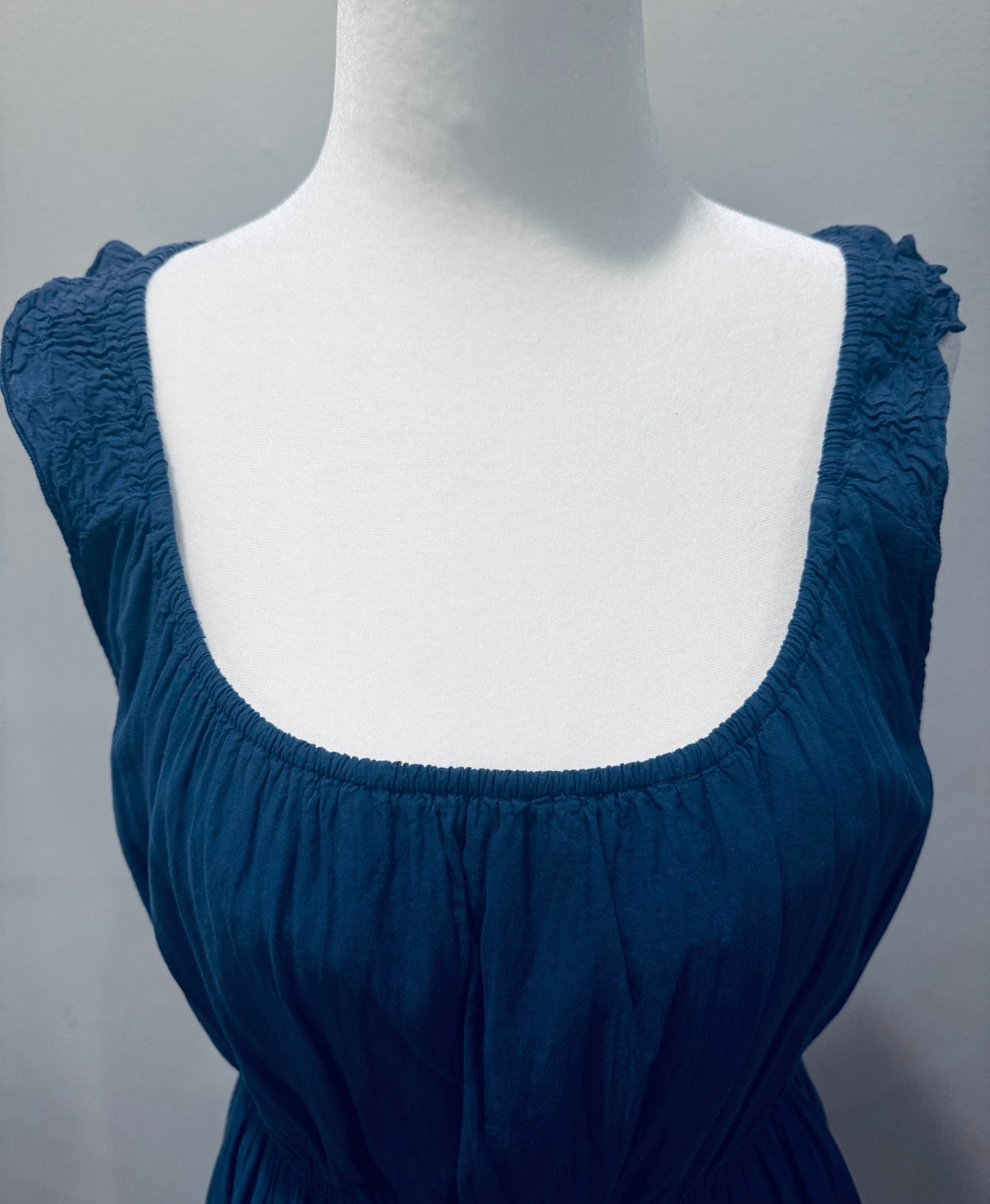 Vintage Navy Blue Cotton Midi Dress