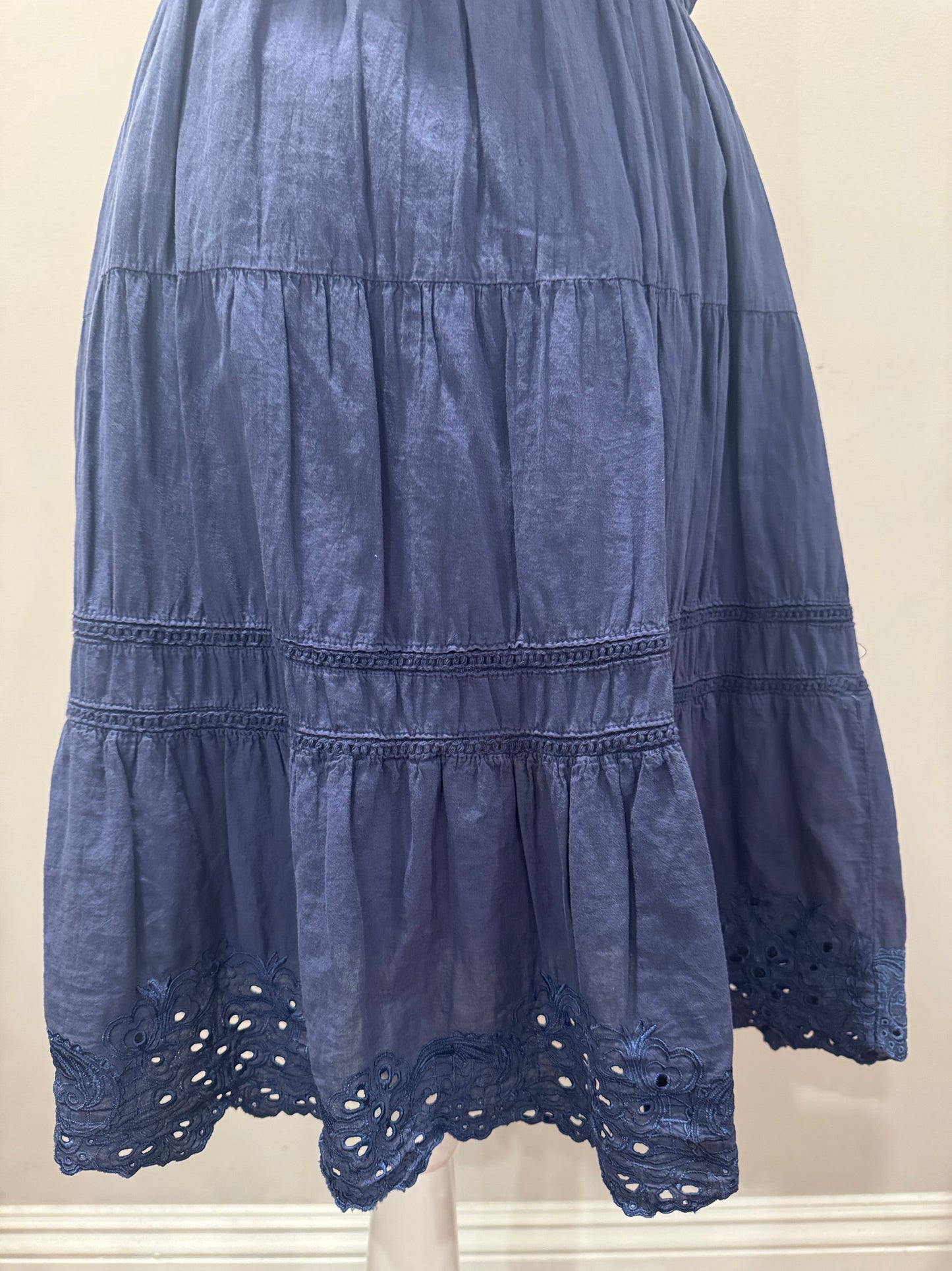 Vintage Navy Blue Cotton Midi Dress
