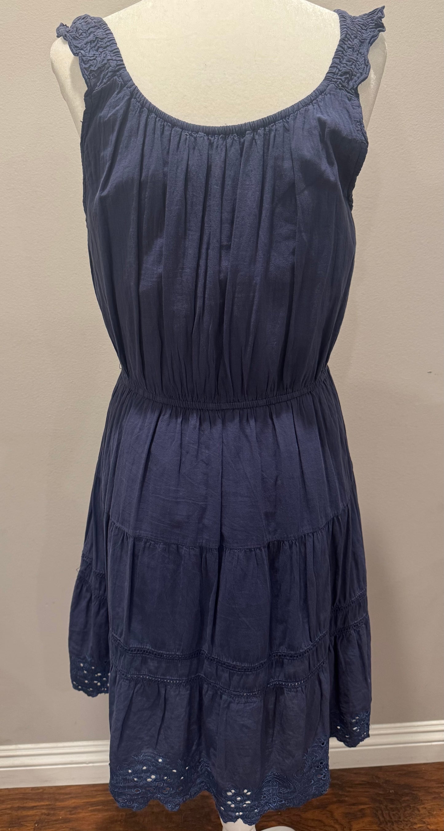Vintage Navy Blue Cotton Midi Dress
