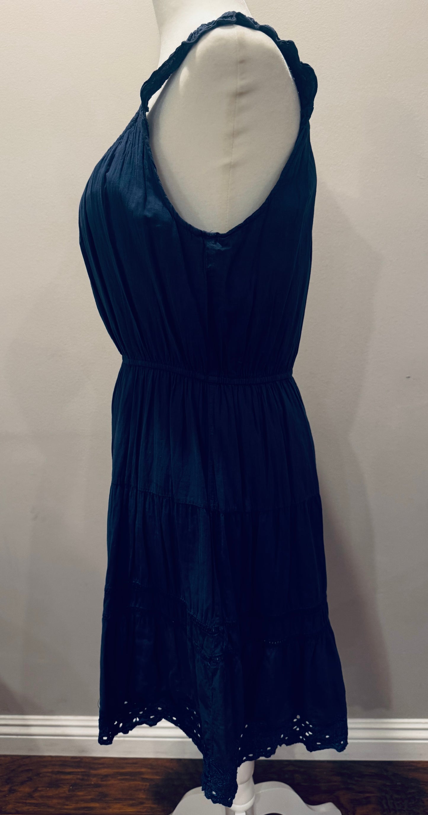 Vintage Navy Blue Cotton Midi Dress