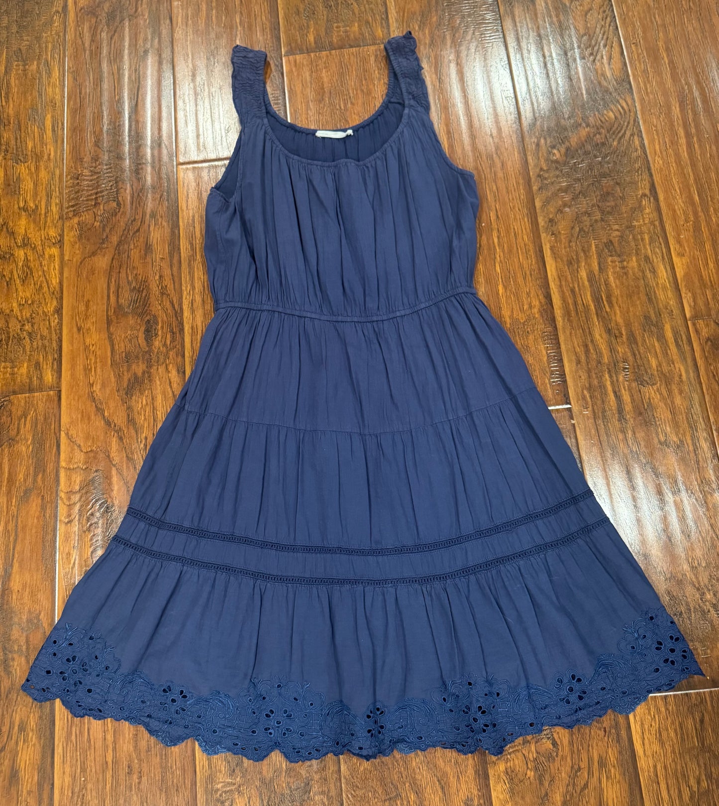 Vintage Navy Blue Cotton Midi Dress