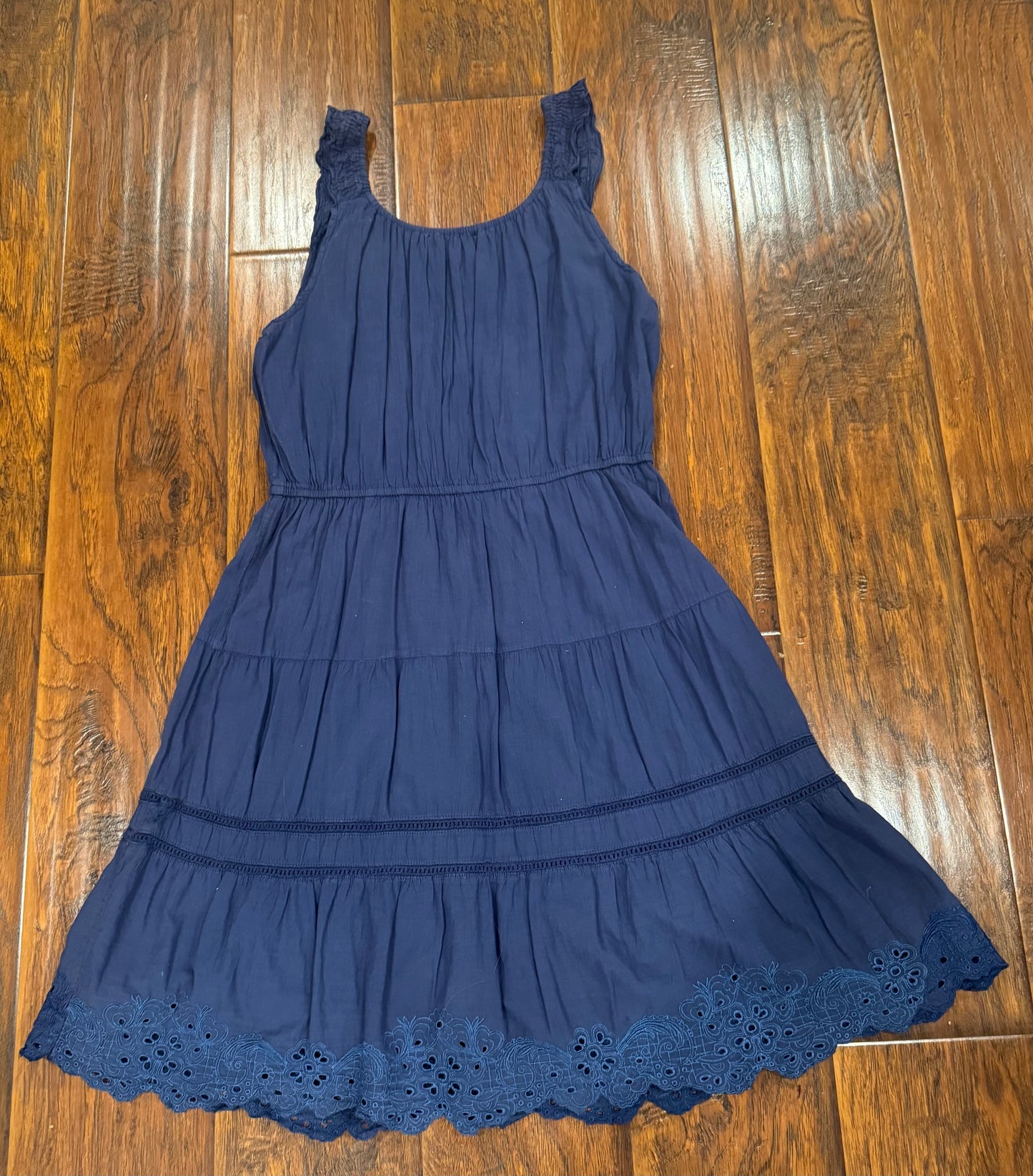 Vintage Navy Blue Cotton Midi Dress