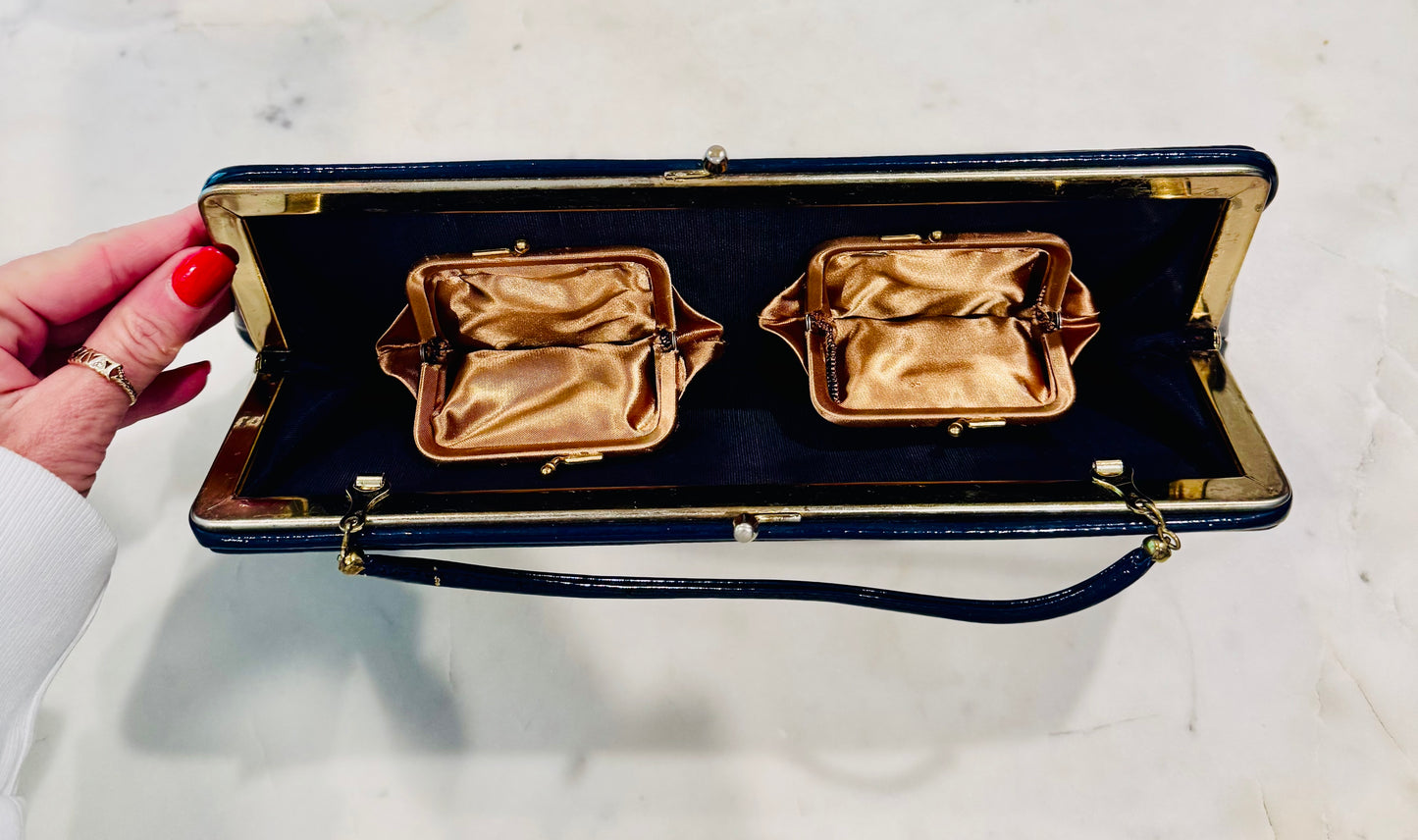 Vintage Navy Patent Leather Evening Bag