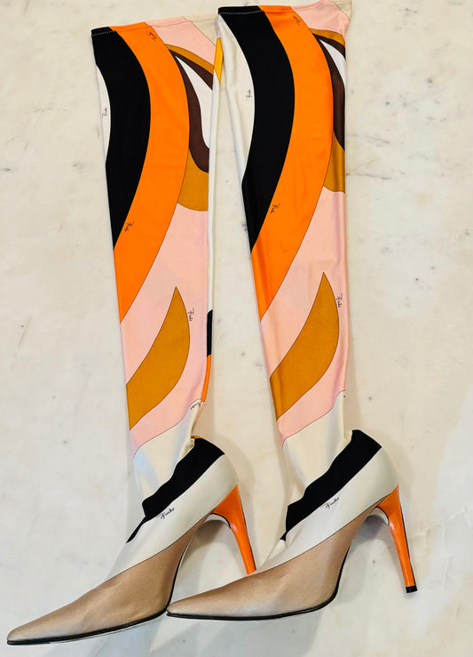 Vintage Emilio Pucci Multicolor Thigh High Sock Boots