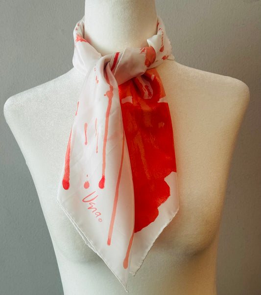Vintage 1970s Coral Abstract Paint Splatter Scarf
