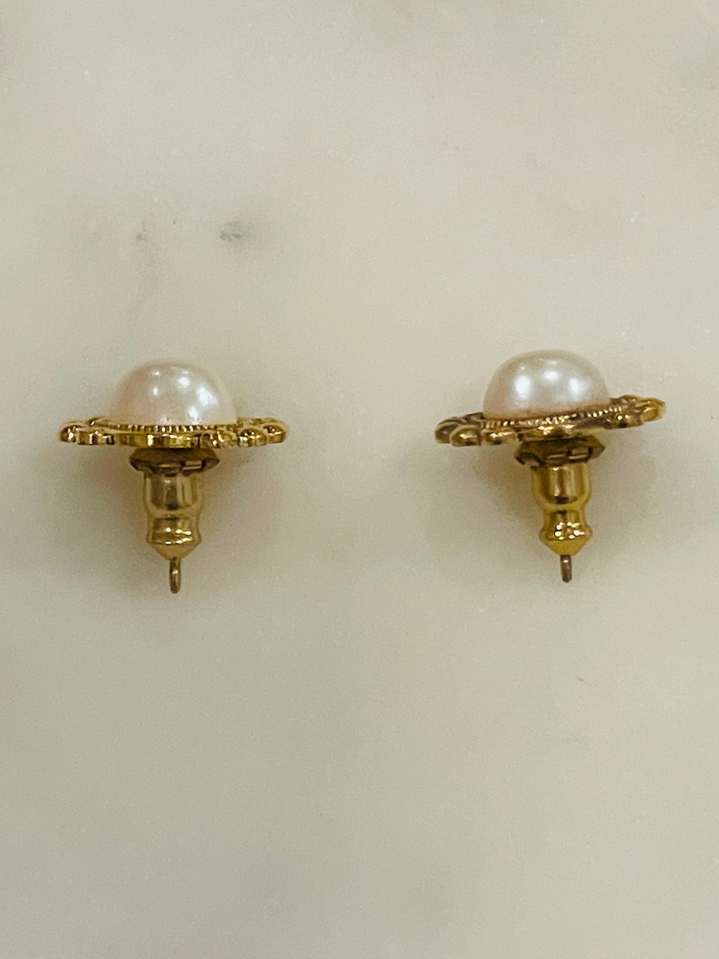 Vintage Gold Tone Pearl Stud Earrings