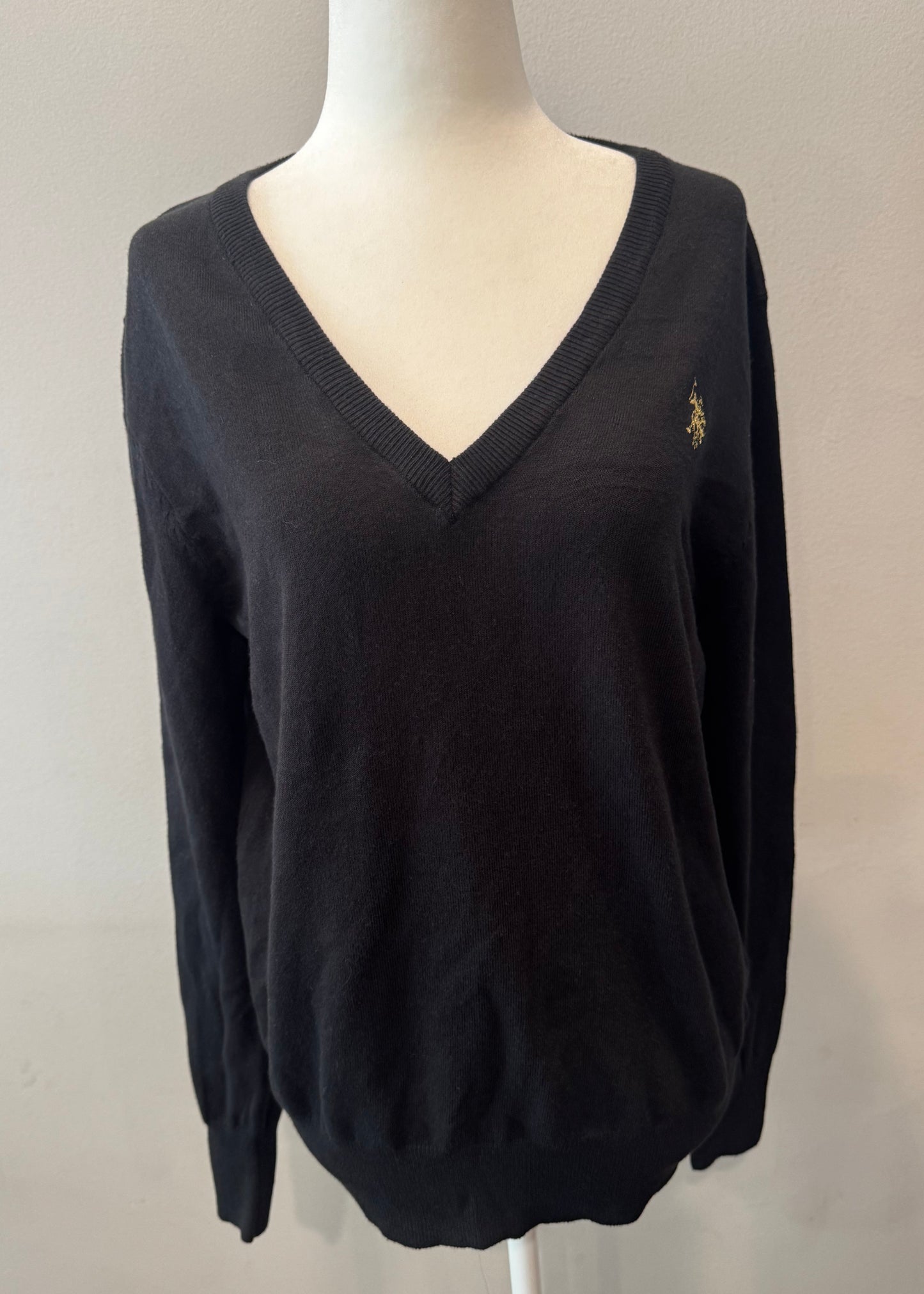 90s Vintage Black V-Neck Knit Sweater