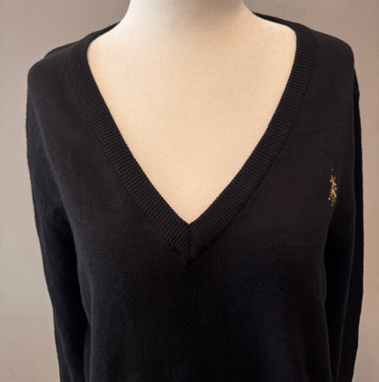 90s Vintage Black V-Neck Knit Sweater