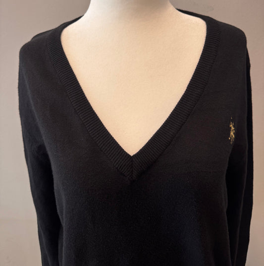 90s Vintage Black V-Neck Knit Sweater