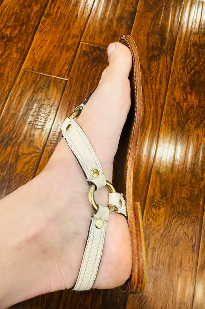 Vintage Coach White Leather Turnlock Thong Sandals