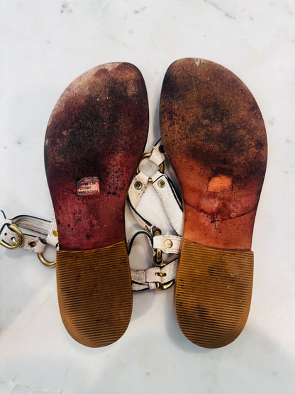 Vintage Coach White Leather Turnlock Thong Sandals