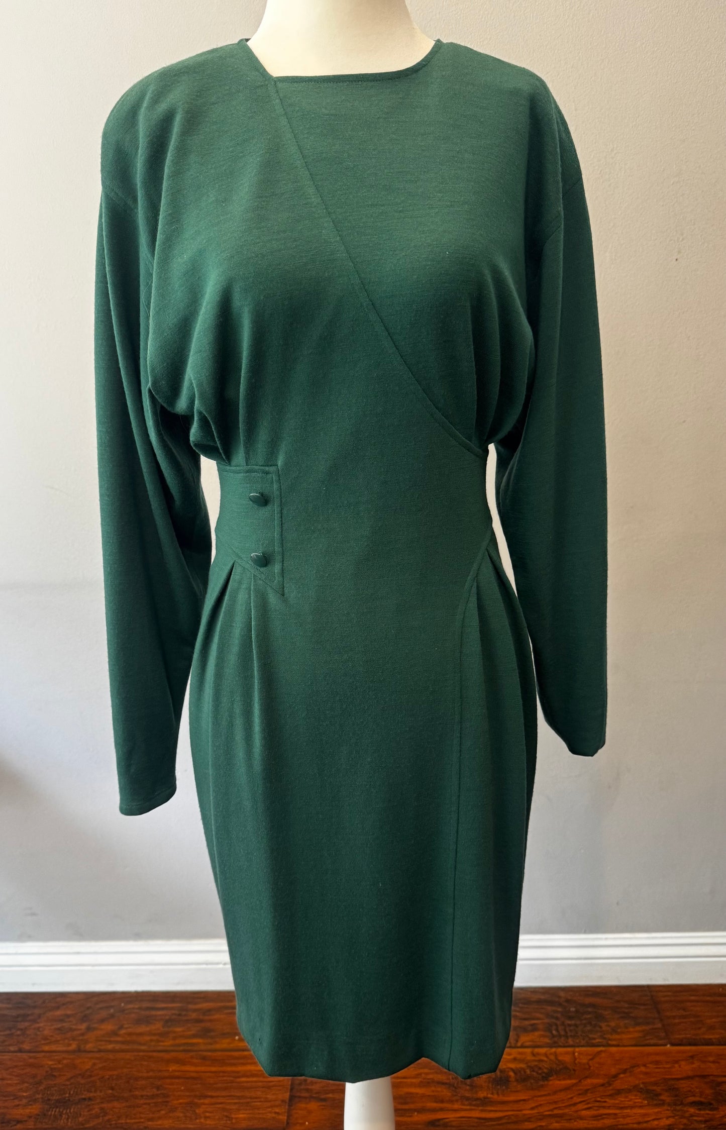 1980s Guy Laroche Emerald Wool Sheath Dress (As-Is)