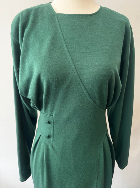 1980s Guy Laroche Emerald Wool Sheath Dress (As-Is)