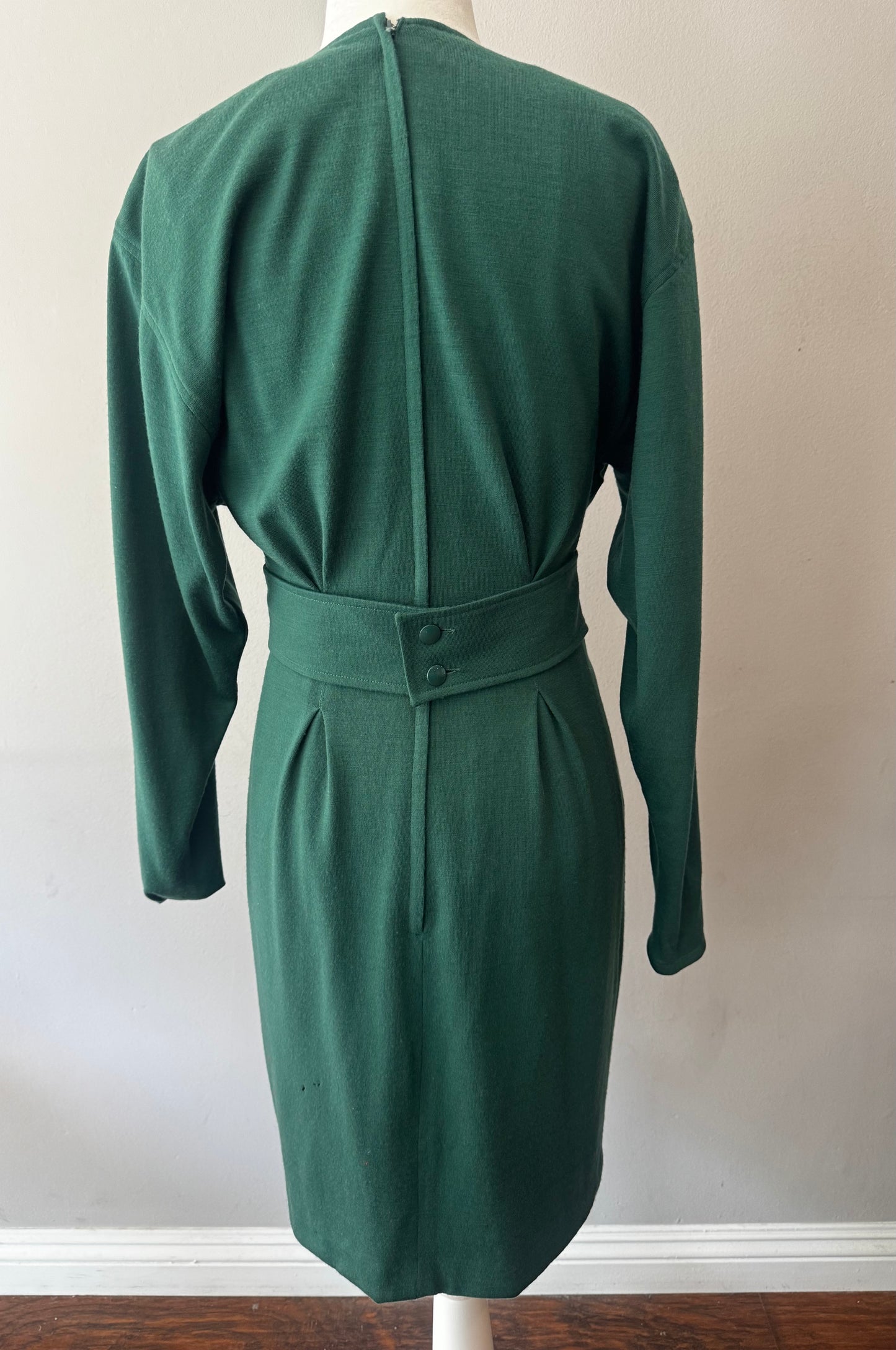1980s Guy Laroche Emerald Wool Sheath Dress (As-Is)