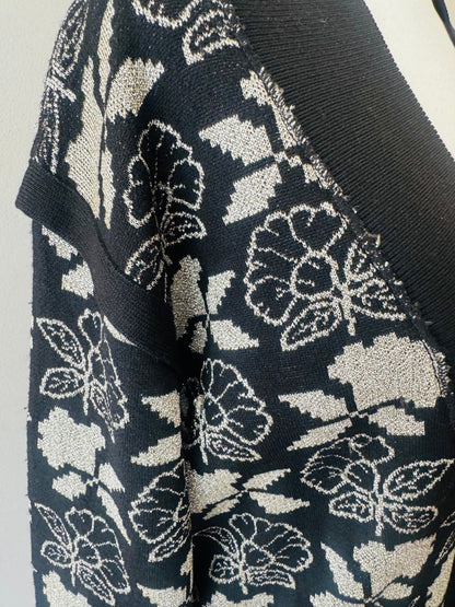 Vintage Sonia Rykiel Black Metallic Floral Cardigan