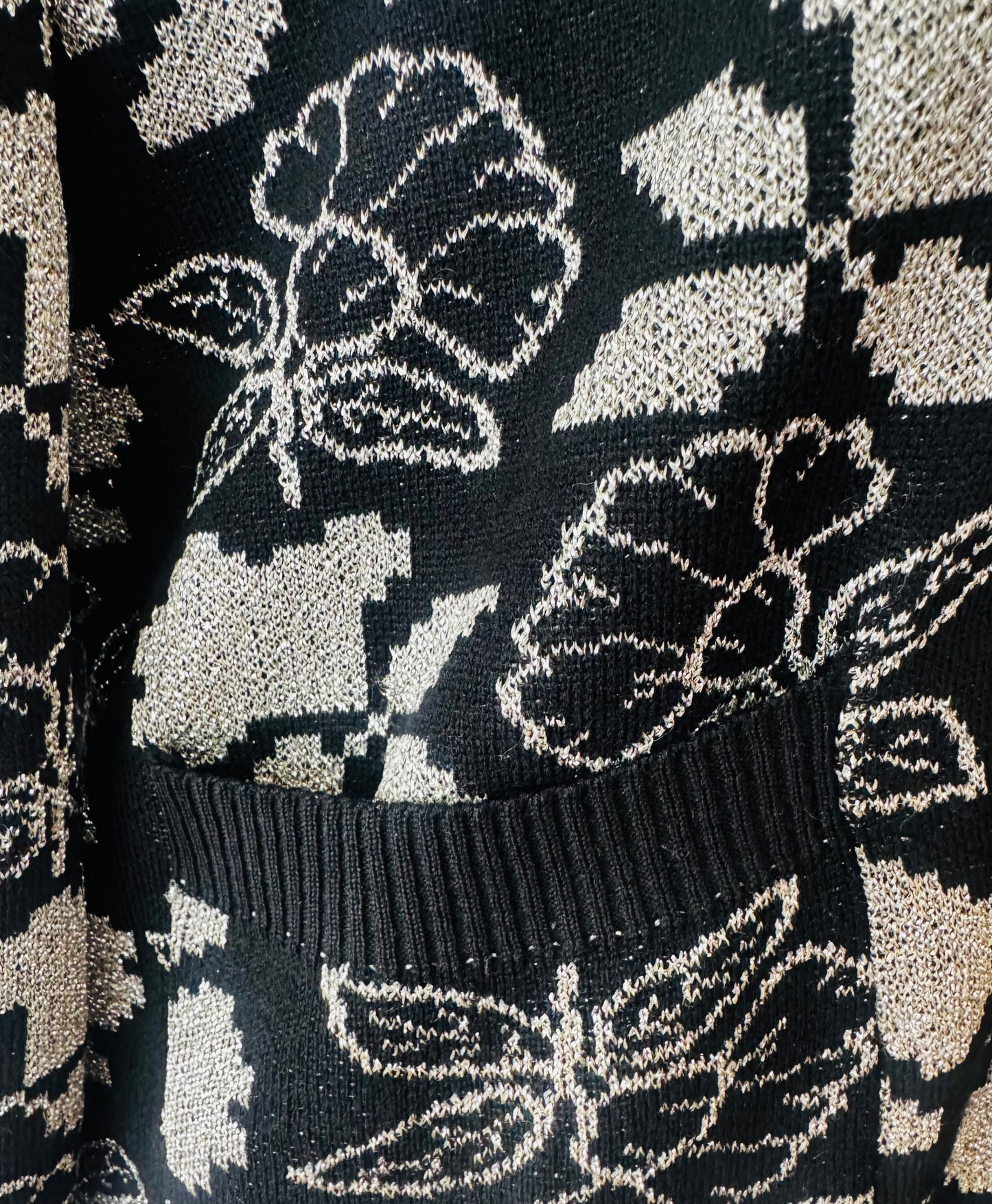 Vintage Sonia Rykiel Black Metallic Floral Cardigan