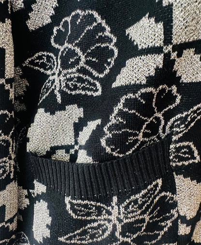 Vintage Sonia Rykiel Black Metallic Floral Cardigan