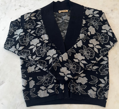 Vintage Sonia Rykiel Black Metallic Floral Cardigan