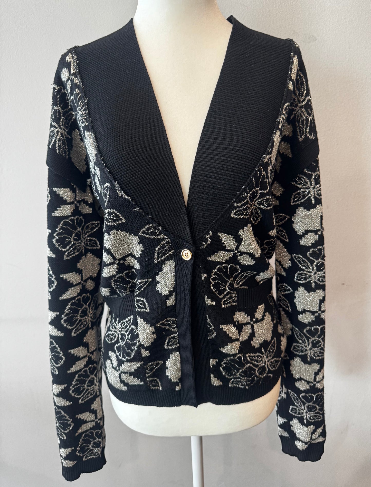 Vintage Sonia Rykiel Black Metallic Floral Cardigan