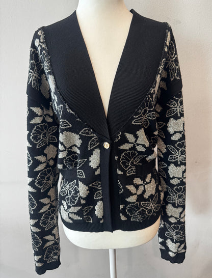 Vintage Sonia Rykiel Black Metallic Floral Cardigan