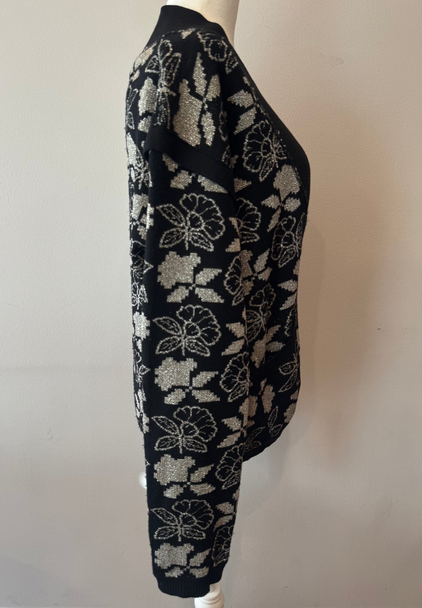 Vintage Sonia Rykiel Black Metallic Floral Cardigan
