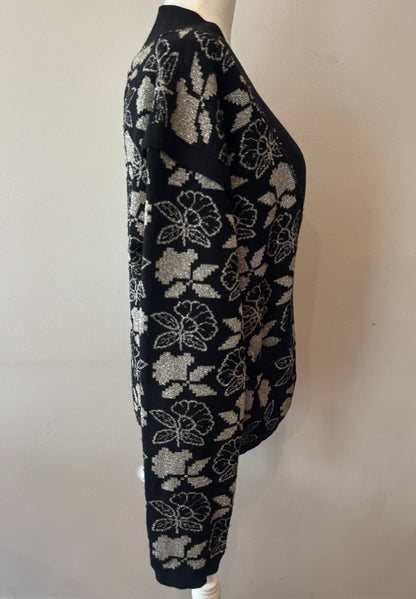 Vintage Sonia Rykiel Black Metallic Floral Cardigan