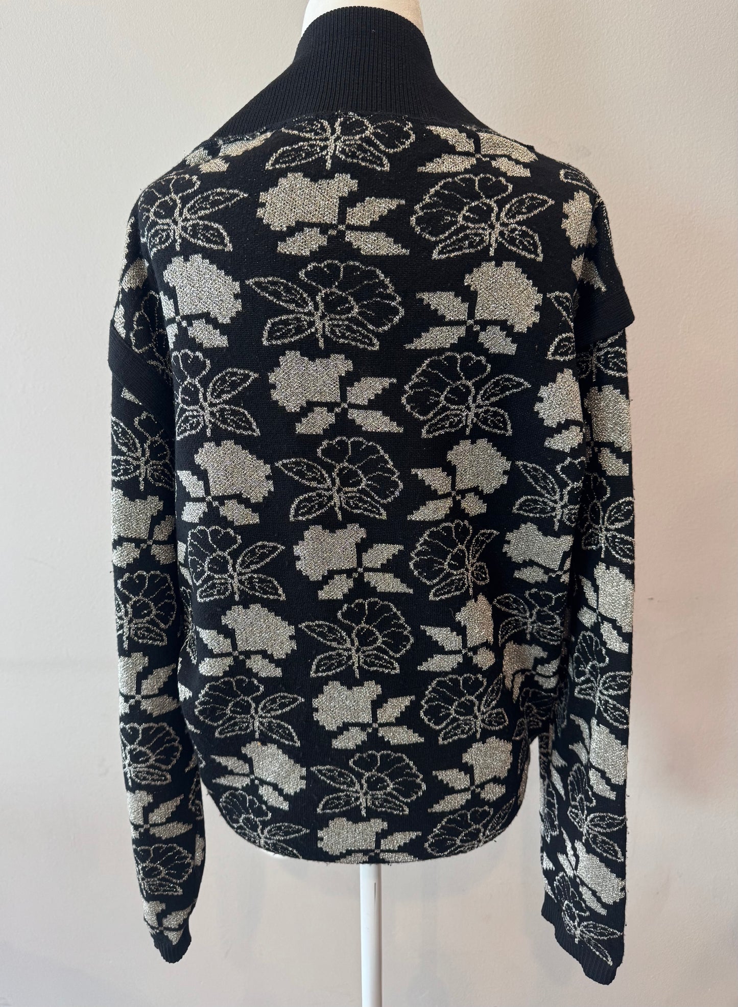 Vintage Sonia Rykiel Black Metallic Floral Cardigan