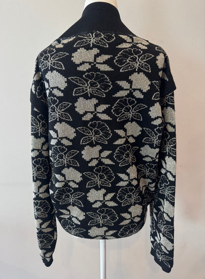 Vintage Sonia Rykiel Black Metallic Floral Cardigan