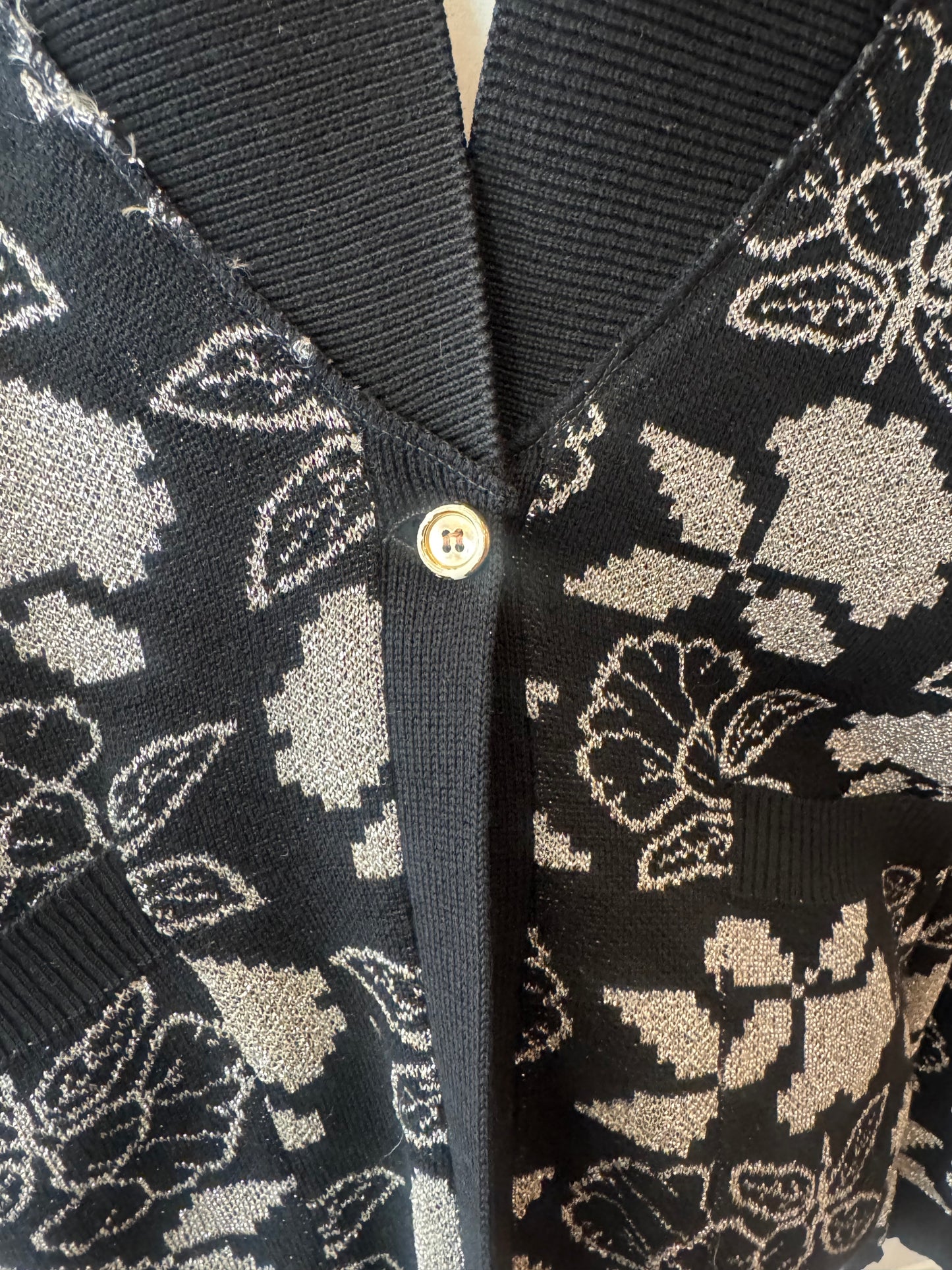 Vintage Sonia Rykiel Black Metallic Floral Cardigan