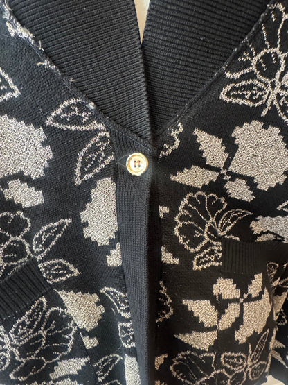 Vintage Sonia Rykiel Black Metallic Floral Cardigan