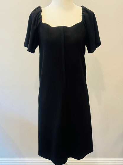 Prada Black Flutter Ruffle Sleeve Shift Dress