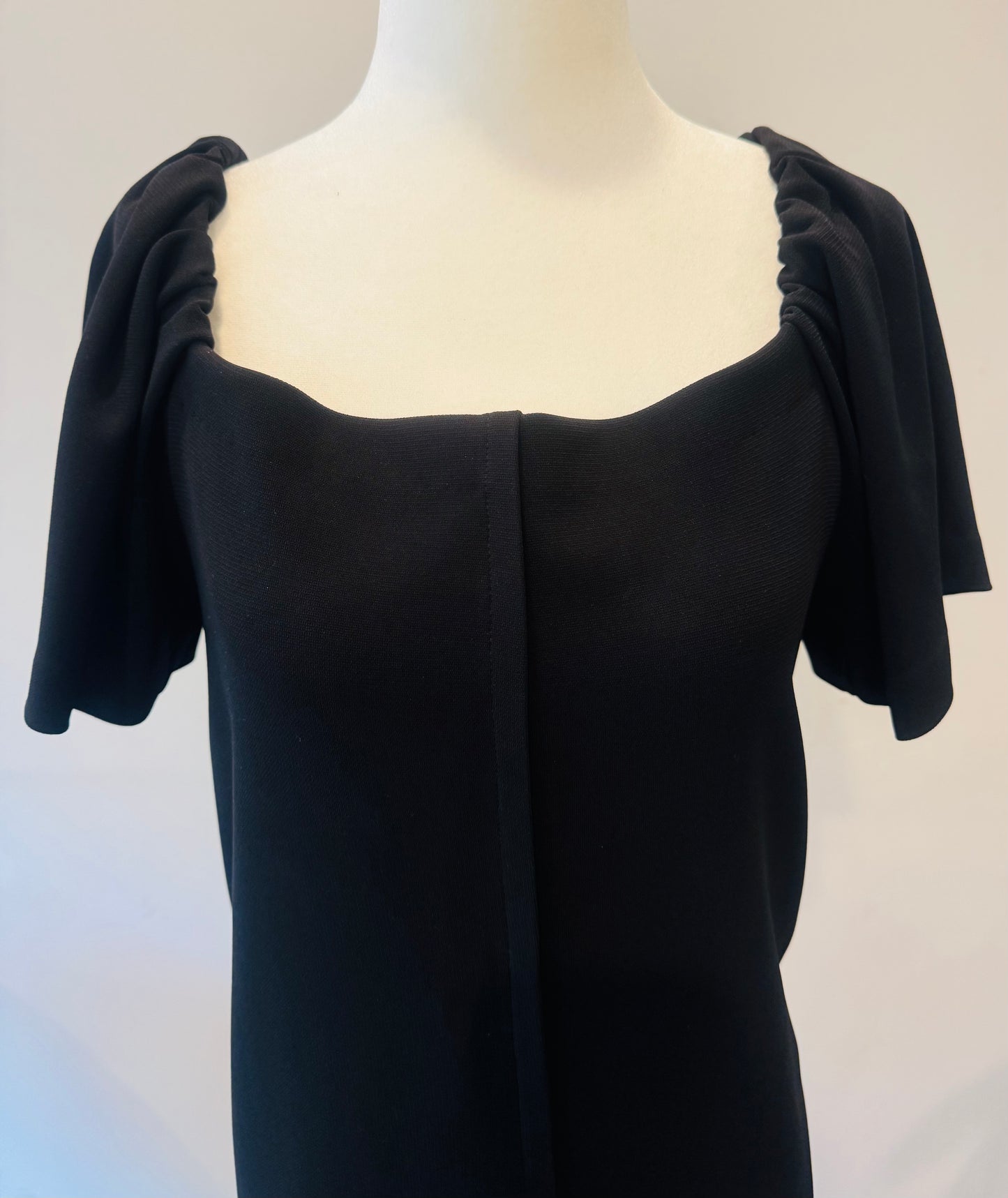 Prada Black Flutter Ruffle Sleeve Shift Dress