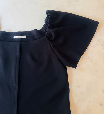 Prada Black Flutter Ruffle Sleeve Shift Dress