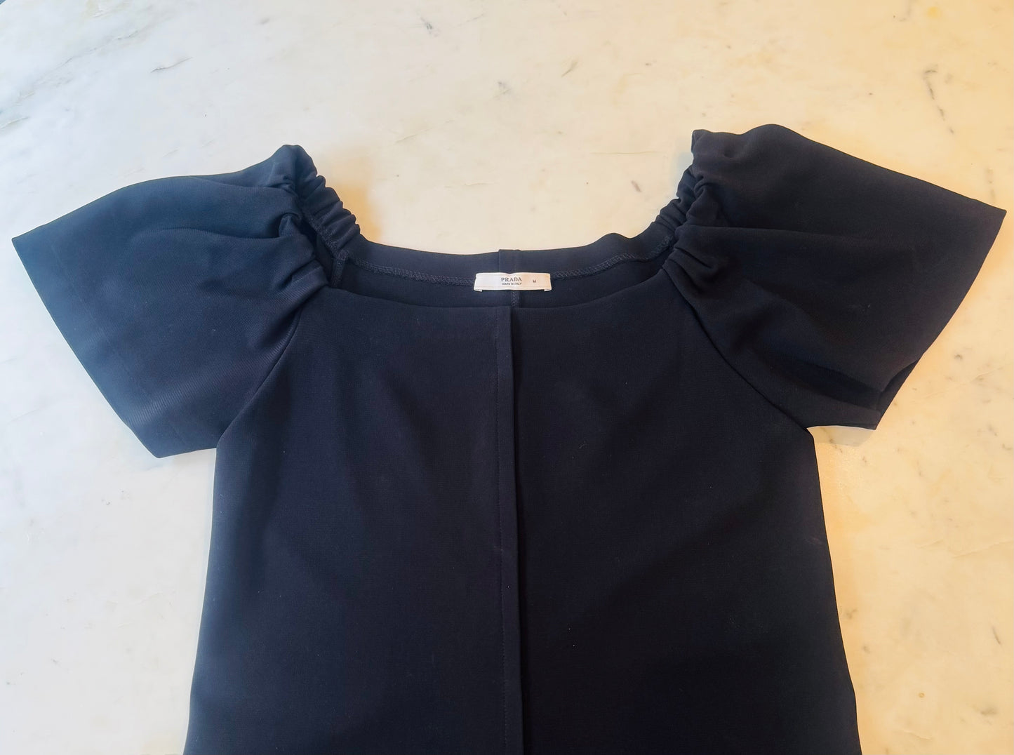 Prada Black Flutter Ruffle Sleeve Shift Dress