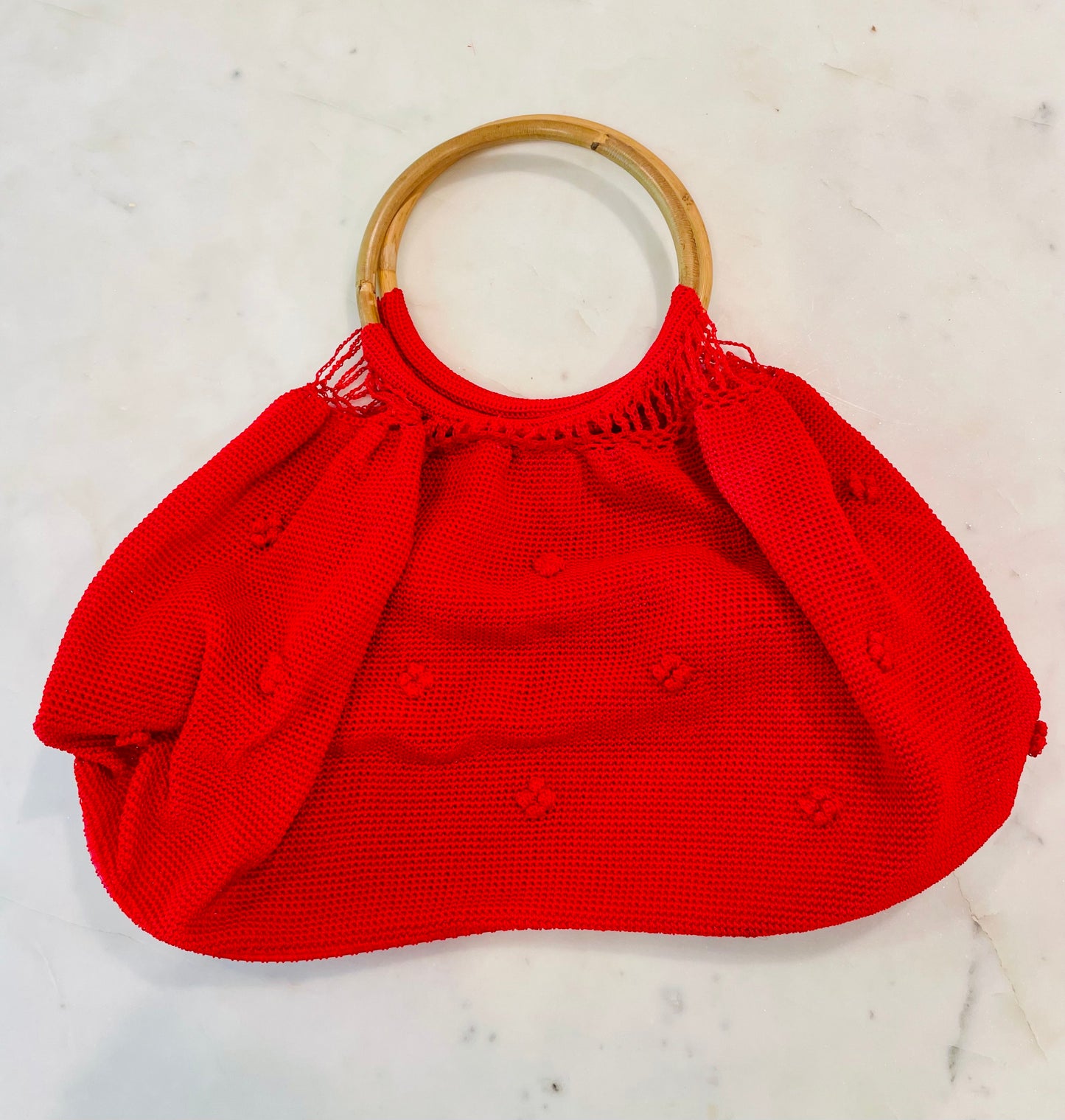 Vintage Crochet Purse with Bamboo Handle